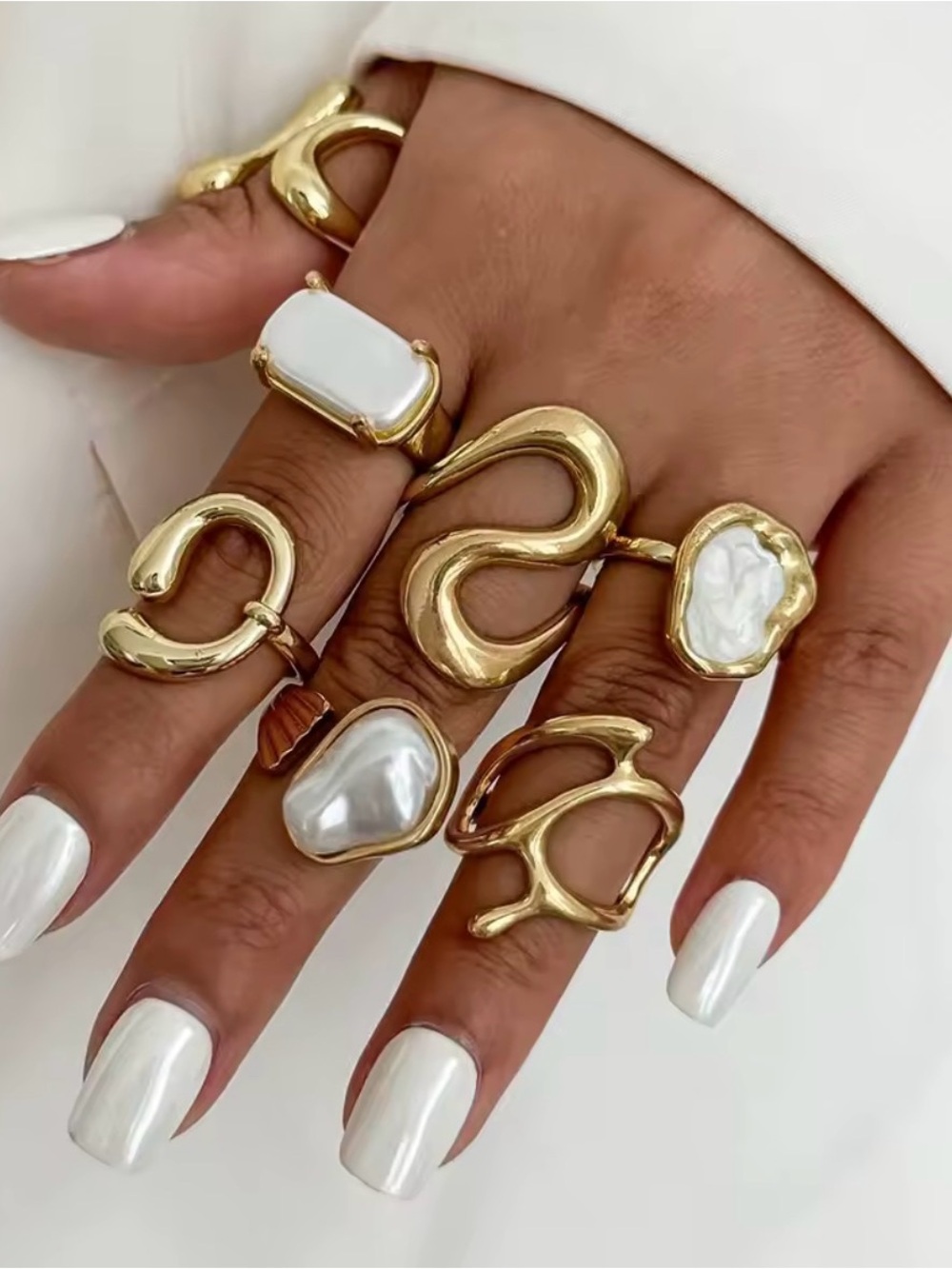 Gold & Pearl Ring Set - Picture 3 of 7